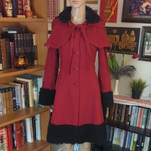Chic Red and Black Women's Cape Coat